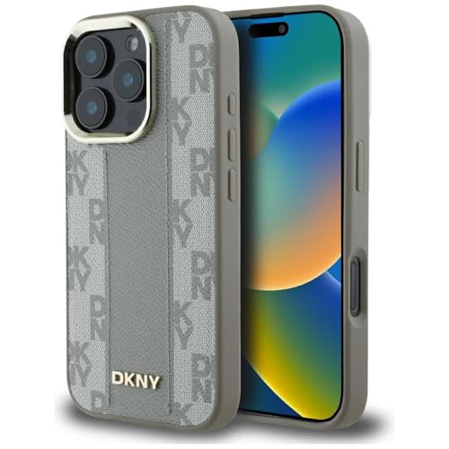 CG MOBILE DKNY Motif Ă carreaux compatible avec MagSafe Coque pour iPhone 16 Pro Max, beige