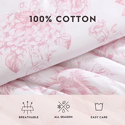 Image of Laura Ashley - Queen Comforter Set, Soft Bedding with Matching Shams, Reversible Floral Room Decor, College Dorm Room Essentials (Delphine Pink)