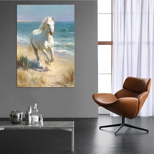 Impresión de caballo en playa sobre lienzo con marco blanco de 30cm 4