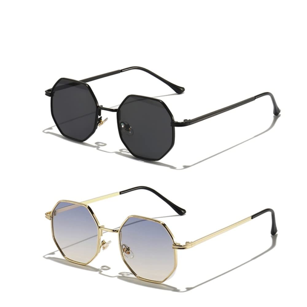 Occhiali da Sole Vintage Piccoli poligonali da Uomo e da Donna, Occhiali da Sole da Guida in Metallo Ottagonale per Donna
