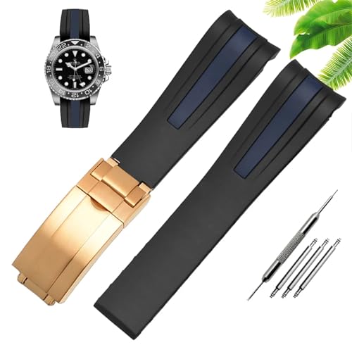 Bracelet montre étanche en caoutchouc bleu et or 20mm pour sport et baignade