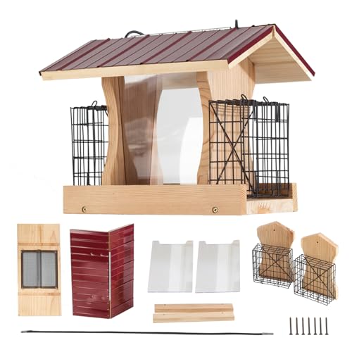 XL Hopper Bird Feeder for Outside - DIY Birdfeeder Kits for Adults to Build - Ranch Feeder W/Suet Cages - Heavy Duty 3/4' Red Cedar - Longtime Durability - 10 Lbs Compacity, 13' Size