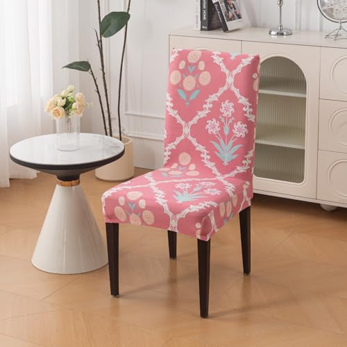 Image of House of Quirk Elastic Chair Cover Stretch Removable Washable Short Dining Chair Cover Protector Seat Slipcover (Pack of 6, Dusty Rose)