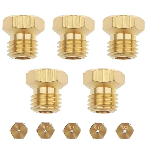 Xiciki 5Pcs Gicleur Gaz Butane Universels, 0.5/0.7/0.87/1.02 Injecteur Gaziniere Gaz Bouteille Kit de Conversion Gicleur Gaz Bouteille, pour Brûleur...