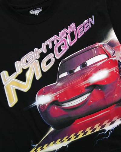 Image of Disney Lightning McQueen Mickey Mouse & Stitch Womens Retro Graphic Tees | Vibrant Disney Graphics, Breathable Fabric, Cropped Fit, Size Up for Ideal Fit