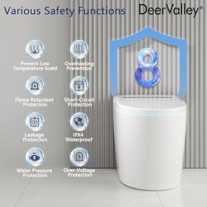 DeerValley Smart Toilet, One Piece Tankless Toilet, Elongated Toilet with 1.28GPF Auto Flush, Heated Seat, Foot Kick Operation, Night Light, DV-1S0159-V1 DeerValley Smart Toilet One Piece Tankless Toilet Elongated Toilet with 128GPF Auto Flush Heated Seat Foot Kick Operation Night Light DV 1S0159 V1