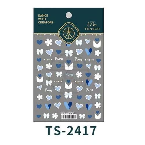 Image of Heart Nail Art Stickers 5D Embossed Nail Decals Blue White Self Adhesive Bow Nail Sticker for Nails Art Design for Women Girls Flower Supplies Manicure Decorations Accessories