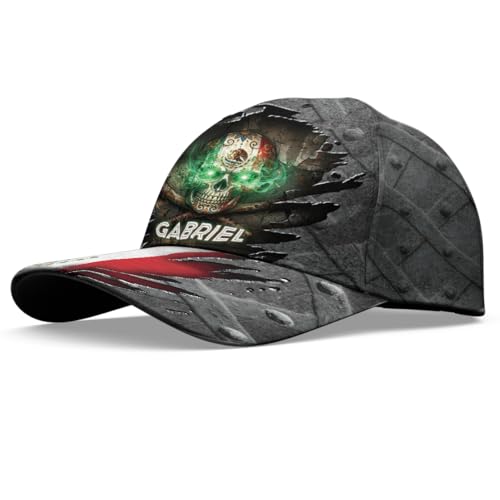 Image of Skull Baseball Cap for Men, Grim Reaper Death Crack Old Metal with Flag, Men's Hat, Adjustable Motorcycle Soft Caps