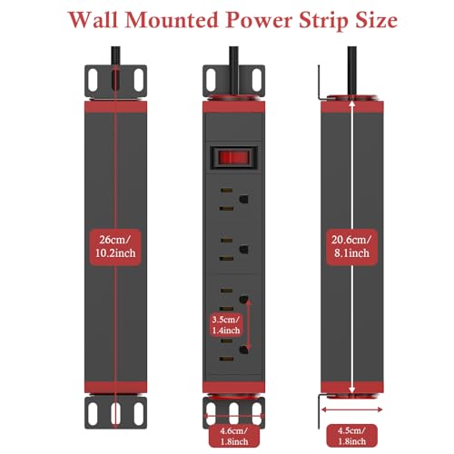 XBA Extensión Rack PDU 10 pulgadas, 1U 4 tomas, Protección contra sobrecargas, Montajes giratorios 360° miniatura 4