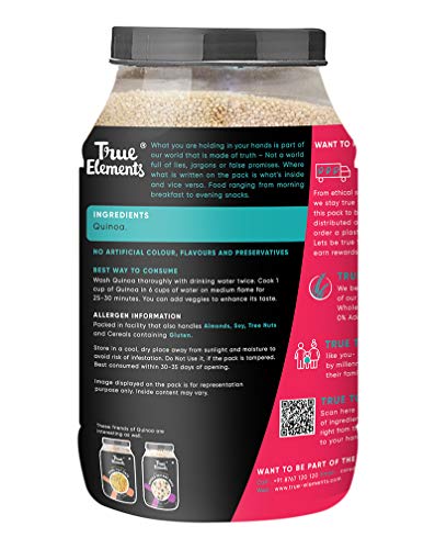Image of True Elements Quinoa 2kg (Pack of 2) - 100% Wholegrain | Certified Gluten Free | Diet Food | Rich in Fibre | Quinoa Seeds for Weight Management