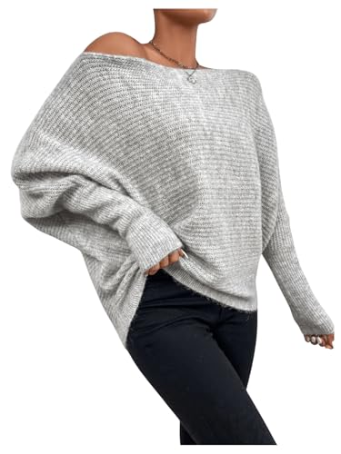 Verdusa Women's Off The Shoulder Sweater Long Dolman Sleeve Loose Knit Tops