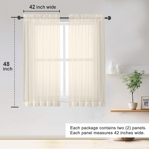 Image of OWENIE Sheer Cream Curtains 84 Inch Length 2 Panels Set for Living Room Bedroom, Rod Pocket Voile Sheer Panel Drapes, Cream, 2pcs, Each 42 inch W x 48 inch L