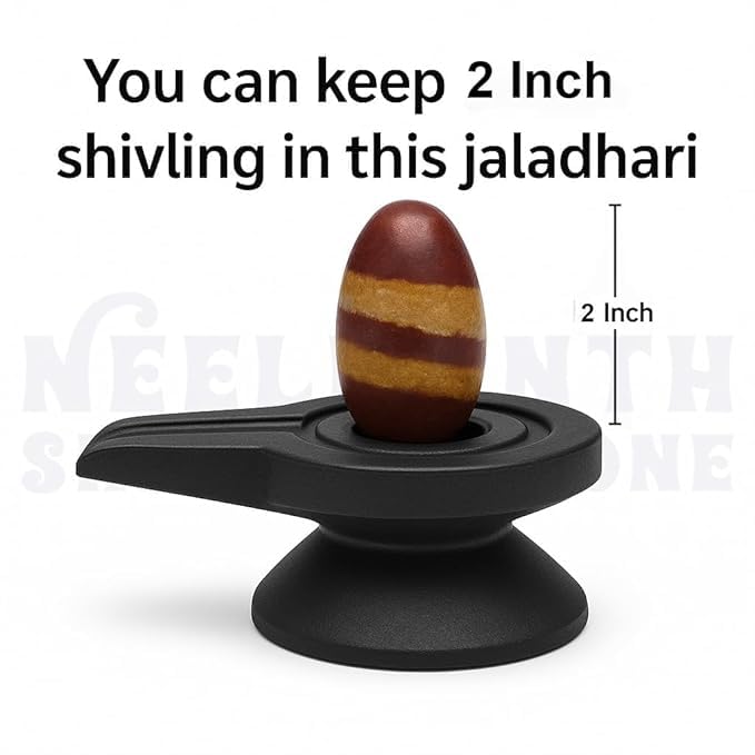 Image of Neelkanth Shivling Stone - Original Narmada Stone Black 4 Inch Jaladhari, Yoni Base, Lingam Holder, Panapitham Shivling Base Pitha Stand For Home Puja