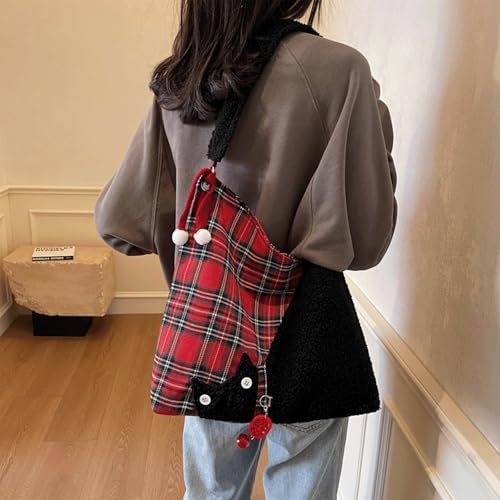Christmas Purse Plush Plaid Black Cat Christmas Purses for Women Shoulder Bag Festival Gifts for Women Girl3