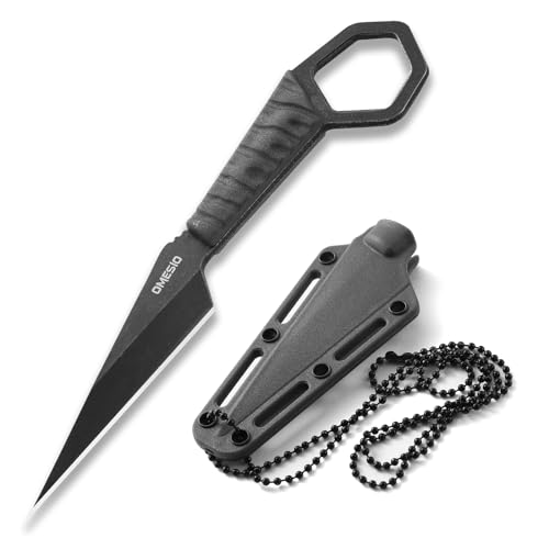 Omesio S-FC1 Coltello Da Collo Con Fodero, 5CR13MOV Acciaio Inossidabile PerManico in ABS Collana Coltello EDC per Drop Point Lama Affilata Fulltang per Gli Uomini Le Donne, Adatto per il campeggio