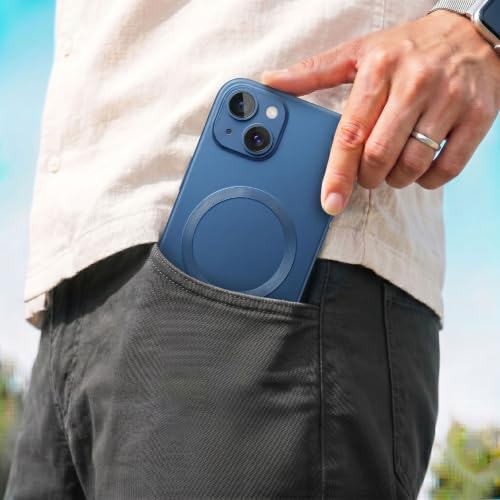 Image of amazon basics Premium Mag-Safe Case for iPhone 15 Plus | Shockproof & Anti-Scratch Cover | Soft Silicone with Wireless Charging | Camera Lens Guard - Blue