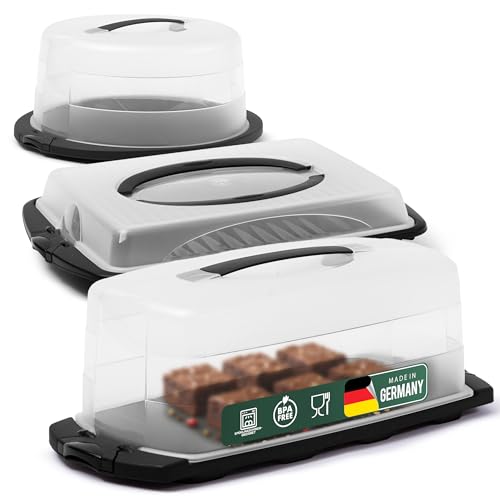 Novaliv Kuchen-Transportbox 3er Set Rund, Eckig und Rechteckig Aufbewahrungsboxen mit Deckel Torte Kuchen Dessert, Party-Box Container Tortentransportbox Tortenbehälter Transport Behälter Partyset