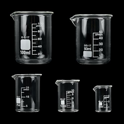 BUYGOO Becherglas Messbecher, 5ml 10ml 25ml 50ml 100ml Beaker Gläser,