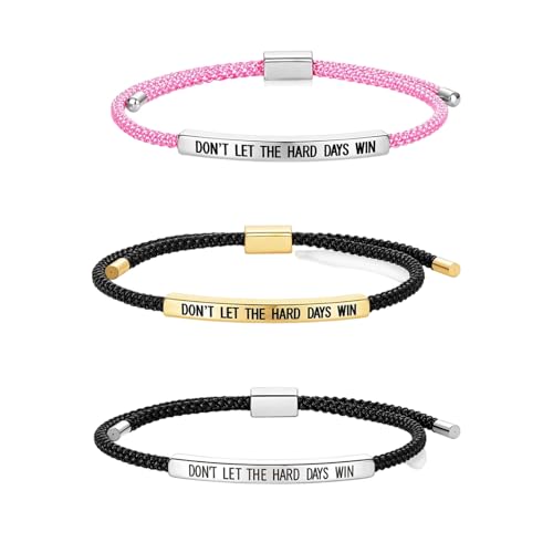 SurPse 3-Piece Dont Let The Hard Days Win Bracelet Set - Motivational Friendship Bracelets for 3 Rope Bracelet Pack with Inspirational Gifts for Students and Friends