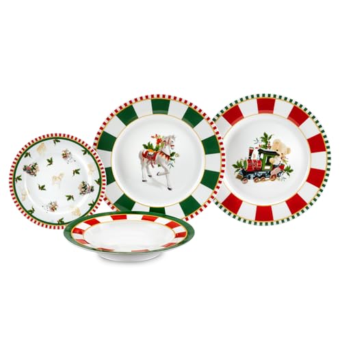 Splendido servizio piatti di natale in fine porcellana da 18 pezzi con splendidi decori natalizi.