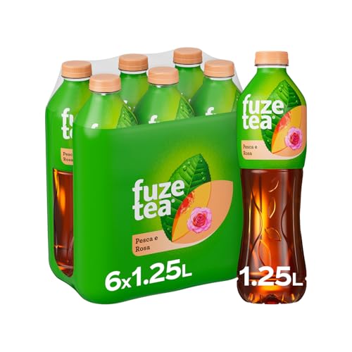 Fuze Tea, Bevanda Rinfrescante Analcolica di Té al Gusto Pesca e Rosa, con Zuccheri ed Edulcorante - 6 Bottiglie da 1.25 L