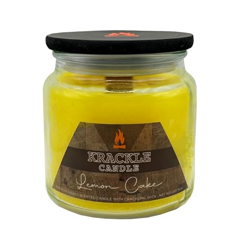 Image of Krackle Candle | Lemon Cake | 16 oz Scented Candle with Natural Crackling Wooden Wick | Poured in the USA | Lemon, Banana & Vanilla Cream Fragrance