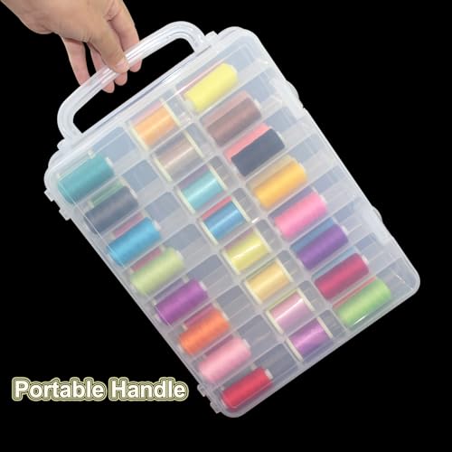 Image of 48 Grids Sewing Storage Box Double-Sided Storage Organizer Portable Thread Box Storage Clear Plastic Organizer Box for Embroidery and Sewing Threads, Beads, Small Crafts