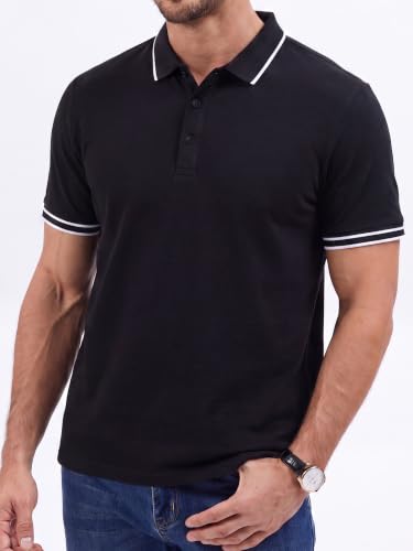 Camiseta polo para hombre de manga corta en mezcla de algodón, estilo clásico casual para golf | Material suave y transpirable, con tecnología antitranspirante, lavable a máquina miniatura 3