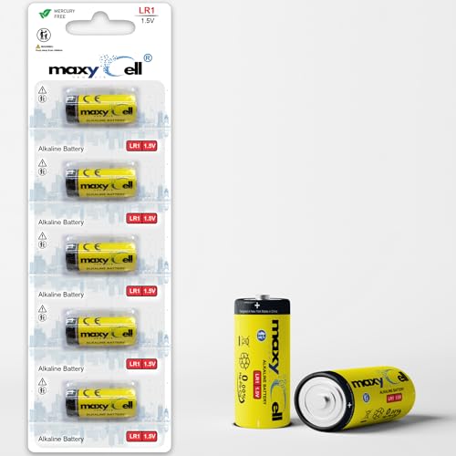 MaxyCell LR1 Alkaline Batteries 1.5V - High Capacity Long Lasting Reliable Power Replacement for Medical Devices Car Alarms Key Fobs GPS trackers Leak-Proof Design MN9100 910A LR1 E90 (5 Pack)
