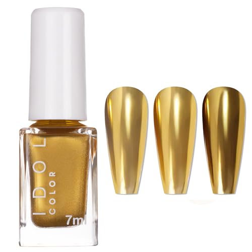 Gold Nail Polish - 3D Mirror Metallic Nail Varnish - Quick Dry Metal Effect Chrome nail polish - Breathable French Manicure Nail Polish Nail Paint - Non Toxic & No Need Nail Lamp