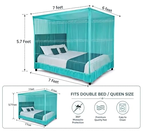 Image of King Size Mosquito Net, Double Bed Machardani, Full Protection Folding Design, 6x7 ft (Green)