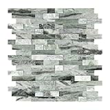 SUNWINGS 5-Sheet Peel and Stick Mosaic Natural 3D Stone Self Adhesive Marble Tiles, 11.5' x 10.7' Stick on Backsplash for Kitchen Bathroom Fireplace Vanity, Emerald Green