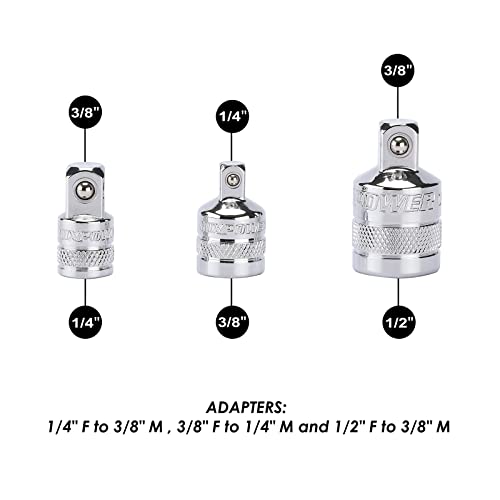 Image of MIXPOWER 10 Pieces Drive Tool Accessory Set, Includes Socket Adapters, Extension Bars and Universal Joints, Premium Chrome Vanadium Steel Construction - 1 /4-inch, 3 /8-inch and 1 /2-inch Drive Sizes