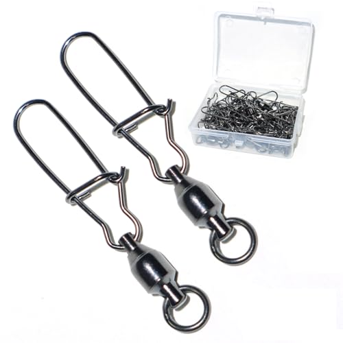 YHC 30pcs Black Nickel Fishing Ball Bearing Swivels Fishing Tackles Stainless Heavy Duty Terminal Tackle Fishing Snaps Size 6#