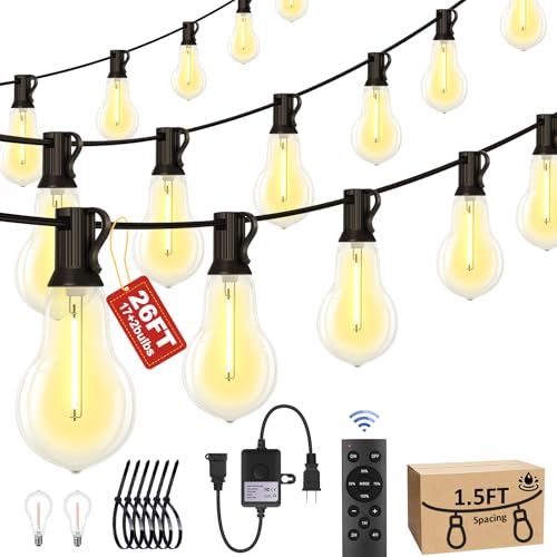 Porbench 26FT Outdoor String Lights Waterproof with 17+2 Bulbs (1.5FT