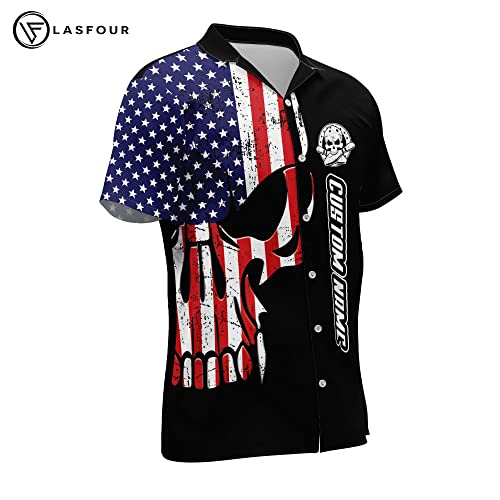 Lasfour Custom Bowling Shirts For Men Funny, Men's Skull Bowling Button-Down Short Sleeve Hawaiian Shirts, It Is Not Just A Hobby Crazy Usa Bowling Team Shirt (Hw3) #TOP2