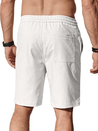Image of Comdecevis Men's Linen Shorts Casual Elastic Waist Drawstring Summer Beach Vacation Yoga Golf Shorts with Pockets