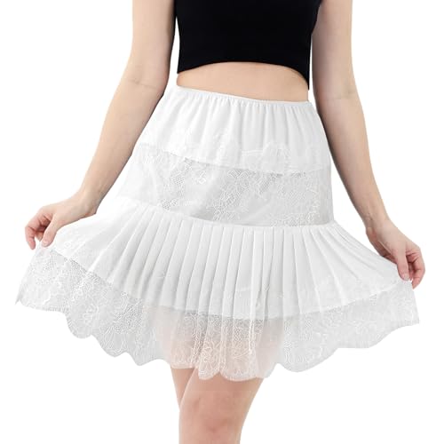 Geyoga 2 Pack Women Y2k Lace Mini Skirts Flowy Ruffle Layered Pleated Lace Slip Skirt Low Rise Half Slip Underskirt3