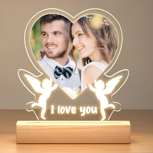 Image of SNAPTRAP Personalized LED Acrylic Photo Lamp with Customized Photo | Romantic Couple Night Light Gift for Girlfriend Boyfriend Wife Husband Fiance Anniversary Wedding Valentines Day Gift
