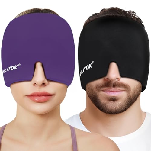 Image of Migraine Relief Gel Ice Head Wrap, Hot and Cold Therapy Headache Relief Hat, Migraine Cap for Puffy Eyes, Headache Eyes Mask for Sinus, Tension and Stress Relief (Black & Purple)
