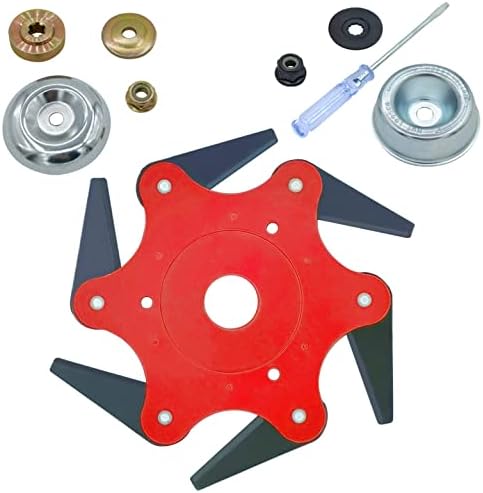 NeJesZoe Steel Trimmer Head 6 Teeth Razors Trimmer Head 65Mn Professional Steel Razor Weeds Eater Blade Cutter Replacement for String Trimmers(1 Trimmer Head&2 Pack Different Blade Adapter Kits)