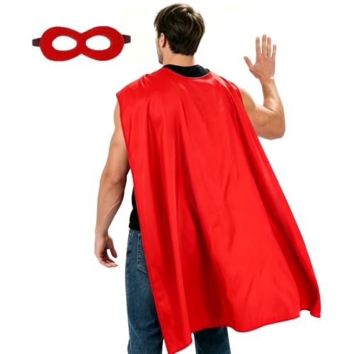 Maklulu Adult Superhero Capes and Masks - Halloween Vampire Capes Party Dress Up Superhero Costume(Red)