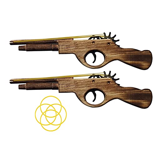 Pack of 2 Wood Rubber Band Gun with 80 Rubber Bands Easy Load 6 Rubber Bands Shooter Kids Cowboy Classic Antique Length 12.2 inches