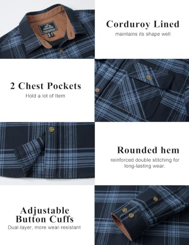 Image of Cotrasen Mens Flannel Shirts Cotton Plaid Button Down Shirt | Long Sleeve, Corduroy Collared, Soft,Breathable, Work, Western, Trendy, Casual Classic Flannel Shirt with Pocket