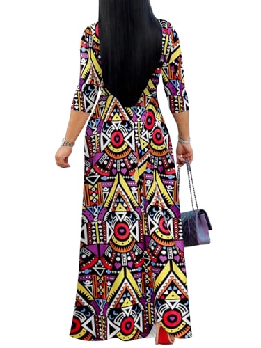 Image of Yajedo Womens Casual Summer Maxi Dress Plus Size Sexy Wrap V Neck 3 /4 Sleeve Sundress with Pockets