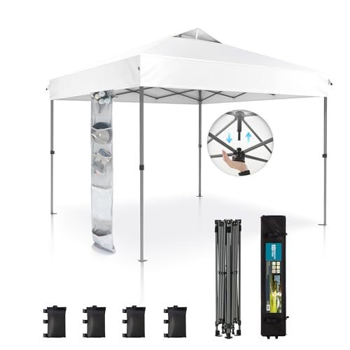Sophia & William Canopy Tent Pop Up 10x10 ft, One Person Push Set Up Tent, Outdoor Canopies Shelter Heavy Duty Straight Legs with 4 Sandbags & Guy Ropes, 1 Roller Bag & Storage Bag, 8 Stakes, UPF50+