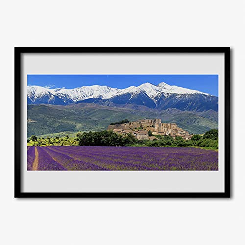 Paysage de montagne des fleurs de pré affiche encadrée 70x50 pour déco sans reflets