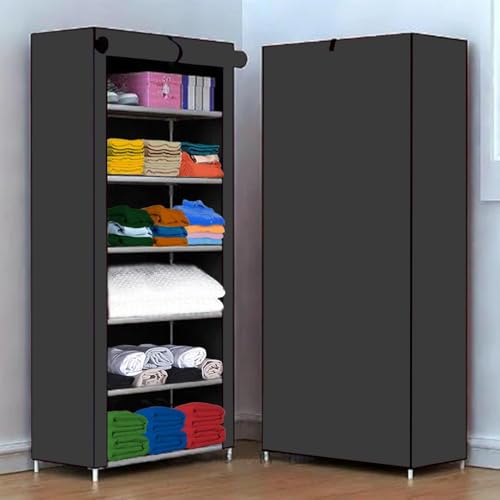 Image of YouCopia Collapsible Wardrobe 6 Shelves Storage Clothes Storage Rack Quick Wardrobe /Cabinet /Multipurpose Storage Rack, Foldable, Collapsible Fabric Organizer Plastic (Grey, 6-Layer)