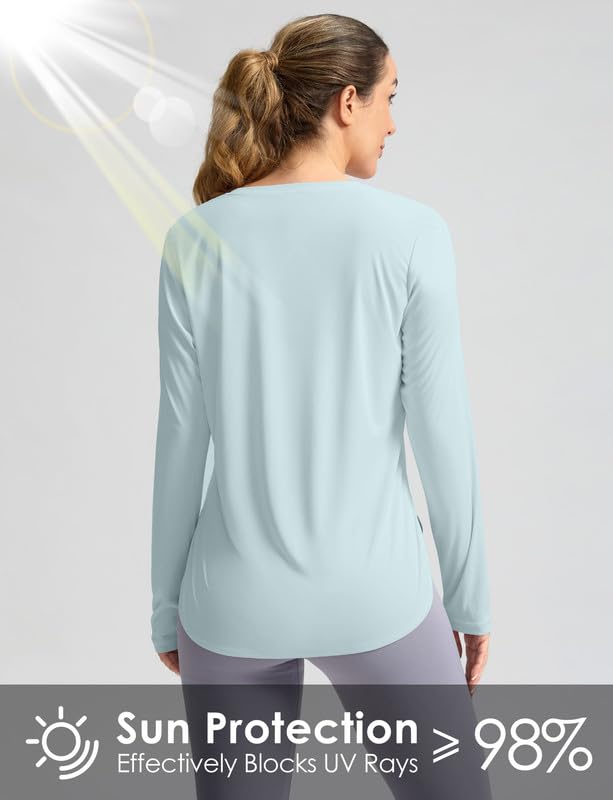 Women's Sun Shirts UPF 50+ Long Sleeve UV Protection Shirt Lightweight Quick Dry Workout Hiking Tops for Women(Light Blue,S) - 7