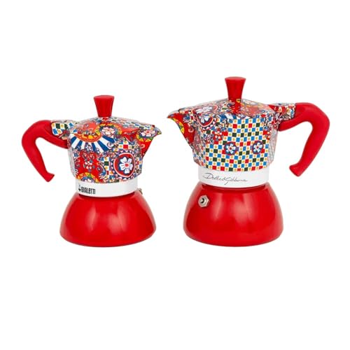 Image of Bialetti Original Dolce & Gabbana Red Sicilian Design 4Cup Induction Moka Pot, Espresso Maker, Premium Coffee Maker, Made in Italy for Authentic Espresso Coffee Since 1933